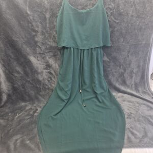 NERLEROLIAN boho dark green Dress chiffon sleeveless size Large Elastic Waist